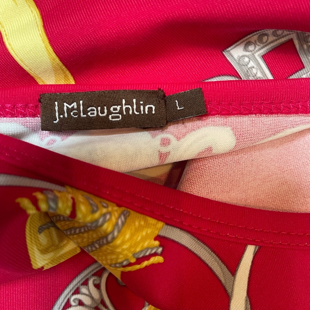 J. McLaughlin red and gold equestrian themed 3/4 sleeve top - Picture 3 of 4